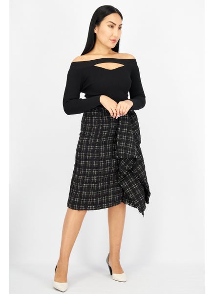 اشتري Women Checkered Long Sleeve Midi Casual Dress, Black في الامارات