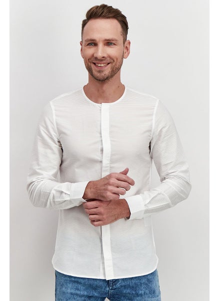 Buy Men American Fit Long Sleeve Casual Shirt, Blanc in Saudi Arabia