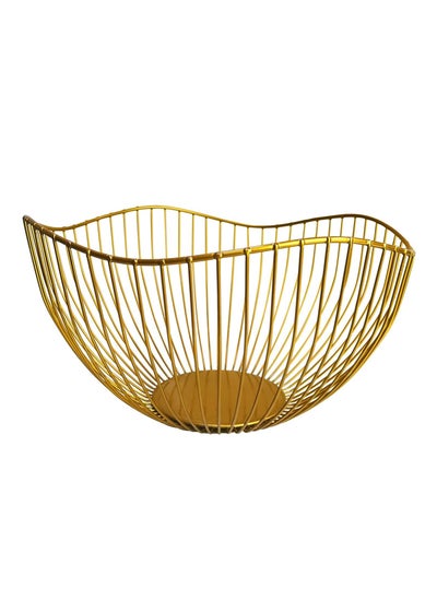 اشتري Wire Fruit Basket, Fruit Bowl for Kitchen Counter, Wave Fruit Basket, Serving Bowl Wire Fruit Dish for Fruits and Veggies (Gold) في الامارات