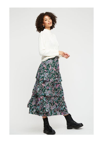 اشتري Green Paisley Ruffle Midi Skirt في الامارات