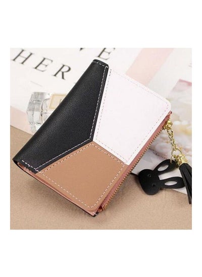 Buy Short Ladies Zipper Wallet Black/White/Brown in UAE