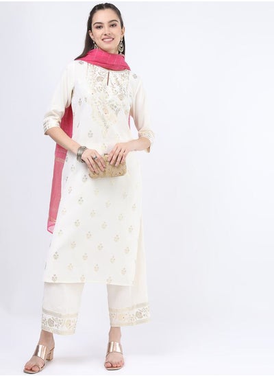 اشتري Foil Print Straight Kurta and Palazzo Pant with Dupatta Set في السعودية