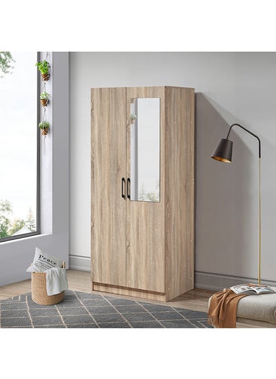 Buy Oasis Cambridge 2-Door Wardrobe with Mirror and Drawer with Lock 55 x 190 x 80 cm in UAE