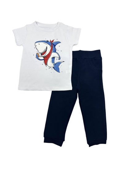 Buy Shark Cotton Set (White t-shirt + Navy Sweatpants) in Egypt