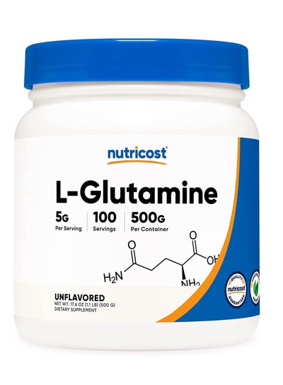 Buy L Glutamine Powder 500 Grams Unflavored Gluten Free & Non GMO 100 Servings in UAE