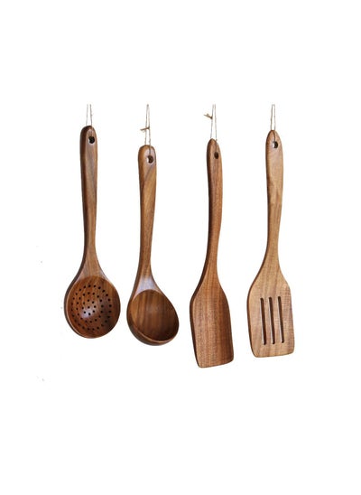 Buy (SPOON4) - Wooden Cooking Utensils Kitchen Utensil, Natural Take Wood Kitchen Utensils Set - Nonstick Hard Wooden Spatula and Wooden Spoons (SPOON4) in Saudi Arabia