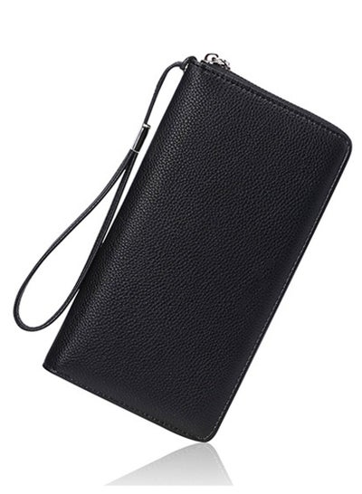 Buy PU Leather Women's Wallets RFID Blocking Bifold Zipper Pocket Card Holder with 17 Card Slots Multi-Function Bifold Zipper Clutch Purse Large Capacity Card Holder with RFID for Girls Classic Black in UAE