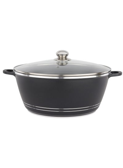 Buy Delcasa 36 cm Die Cast Casserole- DC3204 Non Stick Aluminum Cookware with Non Stick Coating, Compatible with Hot Plate, Halogen, Gas Cooktops with Tempered Glass Lid in UAE