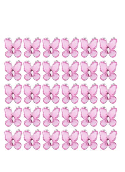 اشتري 50 Pack Sheer Mesh Wire Glitter Butterfly Butterfly with Gem for Home and Wedding Decoration Party Wall Decorations (Pink) في الامارات