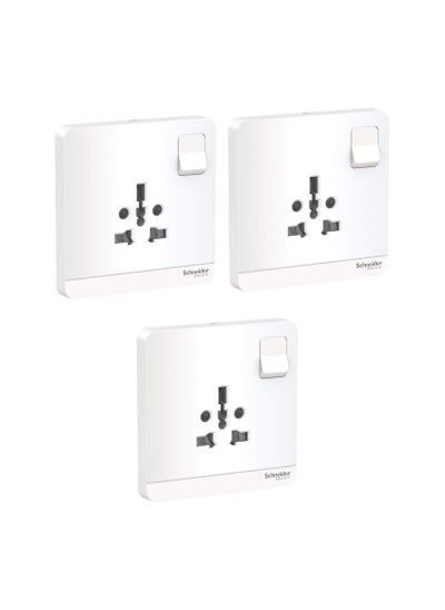 Buy Schneider Avataron E8315Ts_We Switched Socket 2P 3P 16A 250V - White - Pack of 3 in UAE