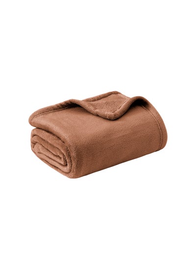 Buy Royal Double  Fleece blanket 310 GSM Extra Soft Fleece All Season Blanket 200 x 230 Brown in UAE