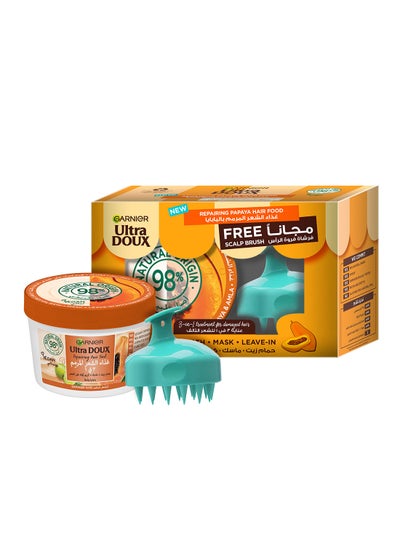 Buy Ultra Doux Repairing Papaya 3-in-1 Hair food For Damaged Hair 390ml + FREE Scalp Brush in UAE