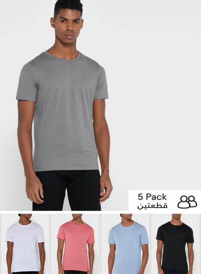Buy 5 Pack Assorted Crew Neck T-Shirt in UAE