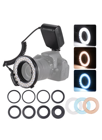 اشتري HD-130 Macro LED Ring Flash Light LCD Display 3000-15000K GN15 Power Control with 3 Flash Diffusers 8 Adapter Rings for Cameras في الامارات