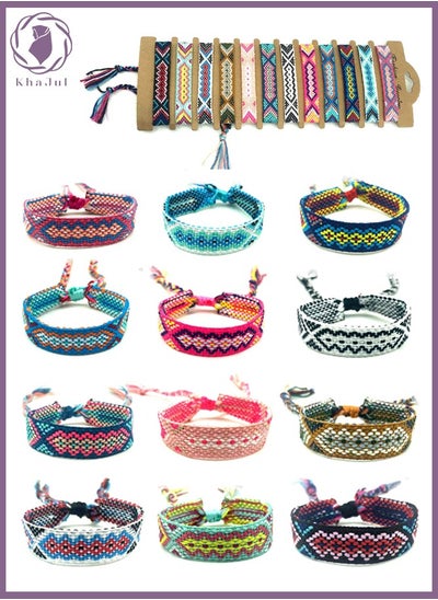 Buy 12-Piece Nepal Woven Friendship Bracelets Handmade Braided String Adjustable Bulk Bracelet for Women Kids Girls in Saudi Arabia