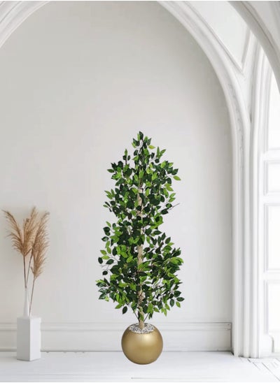 Buy Lemon leaf tree with a golden pot, attractive design, make your home more elegant, 130 cm in Saudi Arabia