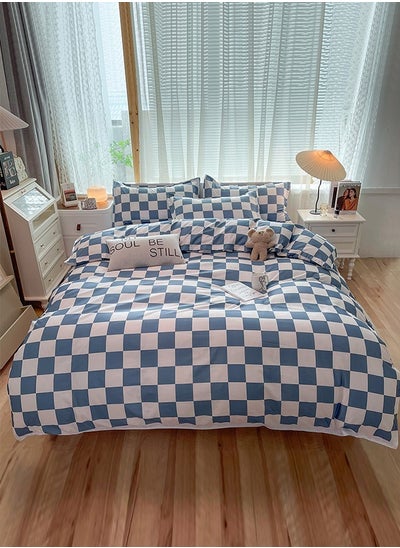 اشتري 4-Piece Checkerboard Printed Double-Faced Design Cotton Duvet Cover Set Without Fitted Bed Sheet Multicolor Queen في السعودية