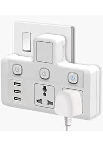 اشتري Power Adapter Multi Plug Extension with 3 USB Extender Wall Charger Socket 2 Way Multiple Electrical Outlet Adaptor Charging Station for Home Office（2 Way 3 USB） في الامارات