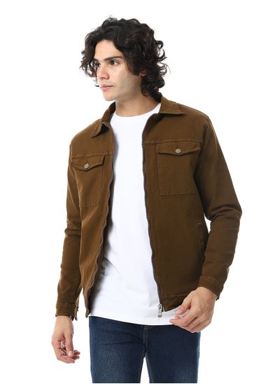 Buy Turn Down Collar Padded Gabardine Jacket_Brown in Egypt