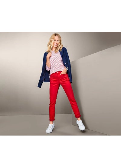 Buy Women Regular Fit Plain Straight Leg Jeans, Red in UAE