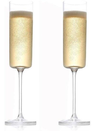 Buy Flutes, Edge  Glass Set of 2 - Modern & Elegant Gift for Women, Men, Wedding, Anniversary, Birthday - 160ml,  Lead Free Crystal in UAE