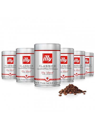 Buy illy Classico Whole Bean Coffee, Medium Roast, Classic Roast with Notes Of Caramel, Orange Blossom and Jasmine, 100% Arabica Coffee, No Preservatives, 8.8 Ounce (Pack of 6) in UAE