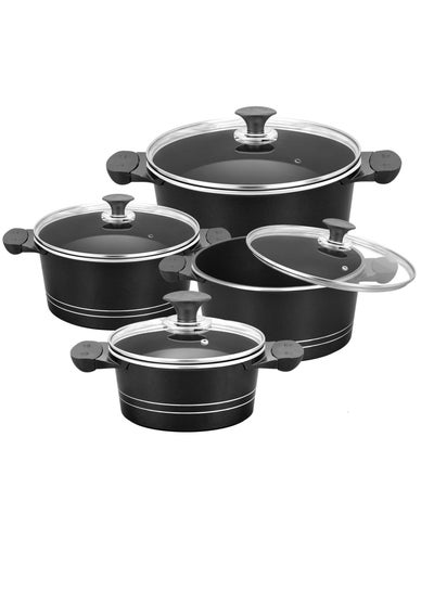 Buy Sonex Non Stick Cooking Pots Set With Glass Lid 8 Pcs 20 24 28 30 cm in Saudi Arabia