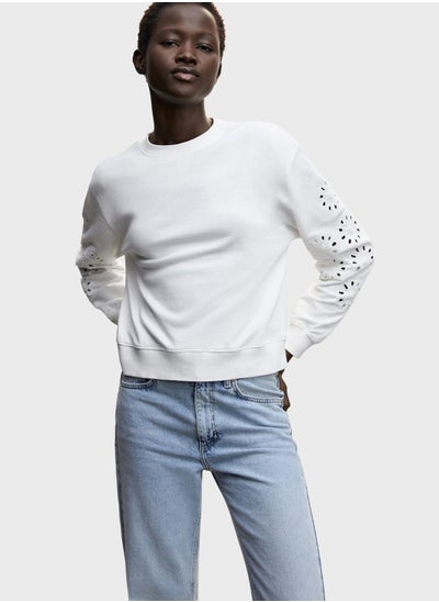 Buy Openwork Sleeve Round Neck Sweatshirt in Saudi Arabia