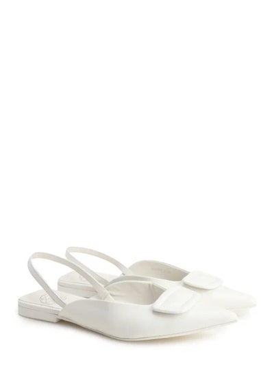 Buy Women's Leather Flat Flatform Ballet Flats Buckle Closure White in UAE