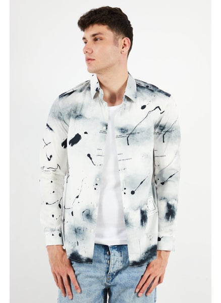 اشتري Men Regular Fit Splatter Paint Long Sleeves Casual Shirt, White Combo في الامارات