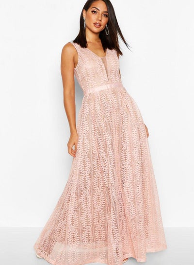 Buy Lace Insert Plunge Neck Dress in Saudi Arabia