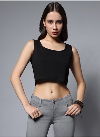 اشتري Square Neck Sleeveless Solid Crop Top في الامارات