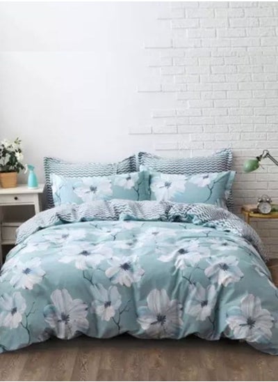 Buy Variance King/Queen/Single Sizes Floral Design Duvet Cover Set Gray -Blue Bedding Set Reversible style. in UAE