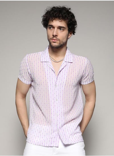 Buy Dobby Design Sheer Casual Shirt in Saudi Arabia