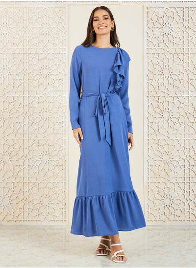 Buy Ruffle Detail Tiered Maxi Dress with Self Tie Up in Saudi Arabia