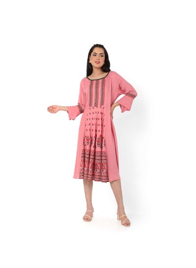 اشتري LONG FRILL SLEEVES SOFT PRINTED ELEGANT ARABIC JALABIYA KAFTAN DRESS في السعودية