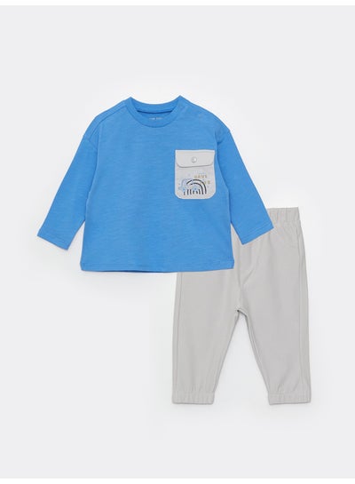 اشتري Crew Neck Long Sleeve Printed Baby Boy T-shirt and Trousers 2-Pack Set في مصر