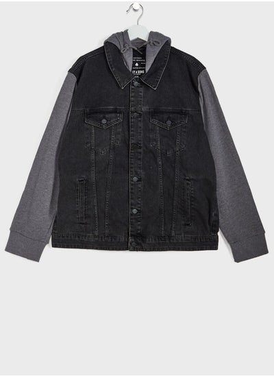 Buy Hooded Denim Jacket Black/Grey in UAE