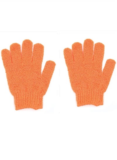 اشتري 2-Piece Exfoliating Bath Gloves Nylon Orange 18x15x8 Centimeter في الامارات