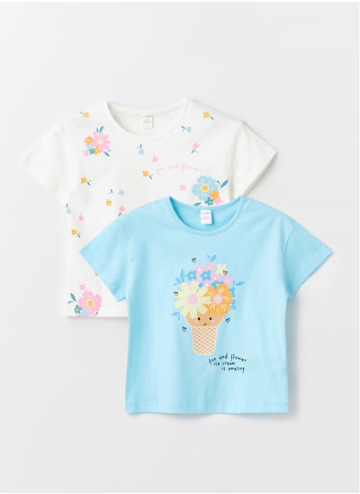 اشتري Crew Neck Printed Short Sleeve Baby Girl T-Shirt, Pack of 2 في مصر