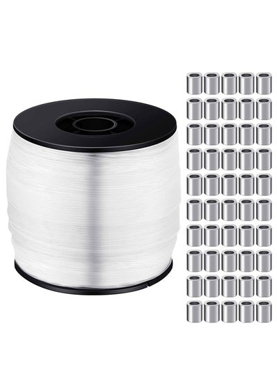 اشتري Fishing Wire Strong Clear Invisible Hanging 0.8mm up to 100lbs 656Ft Nylon Thread with 100PCs Aluminum Crimping Loop Sleeves Kit for Decor Balloon Garland Crafts في الامارات