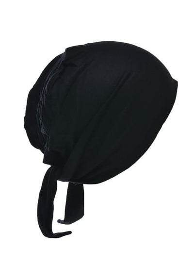 Buy High quality seamless cotton bandana with drawstring in black in Egypt