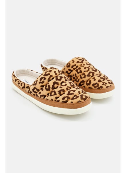 اشتري Women Leopard  Slip On Home Slippers, Tan/Brown Combo في الامارات