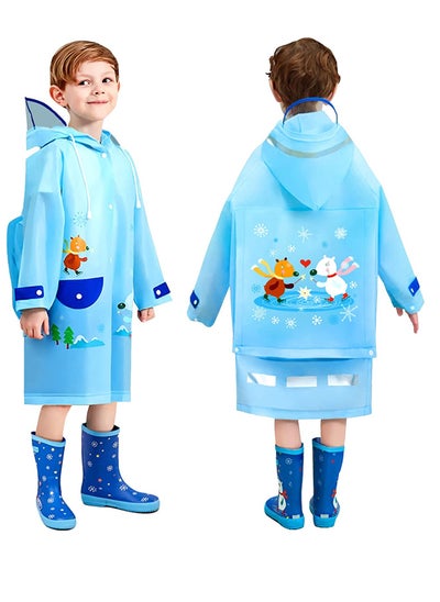 Buy Kids Hooded Raincoats Boys Girls Durable Waterproof Windbreaker Poncho 3D Cute Printed Lightweight Cartoon Raincoat Children's Schoolbag Rainwear with Transparent Hat Brim Reflective Stripes in UAE