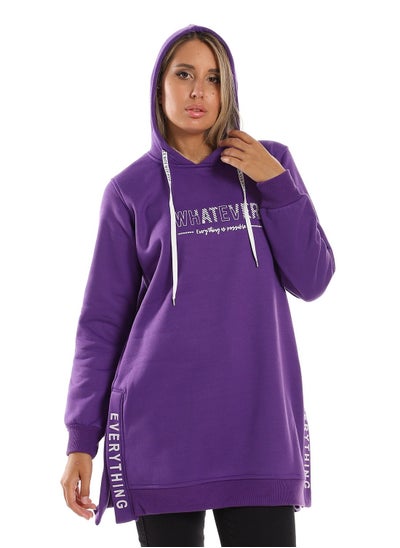 Buy Woman  Printed Long Hoodie With Two Open Side in Egypt