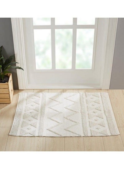 Buy Dream Home ; Reign Collection ; Ivory Geometric Loop Textured Chenille Scatter Rug 30" X 45" in UAE