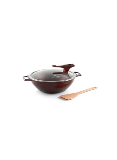 اشتري Wok Pan With Lid and 2 Handle Granite Coating - Die cast Aluminum Scratch Resistant Frying Pan , PFOA Free Induction Bottom Woks And Stir Fry Pans 32 CM في الامارات