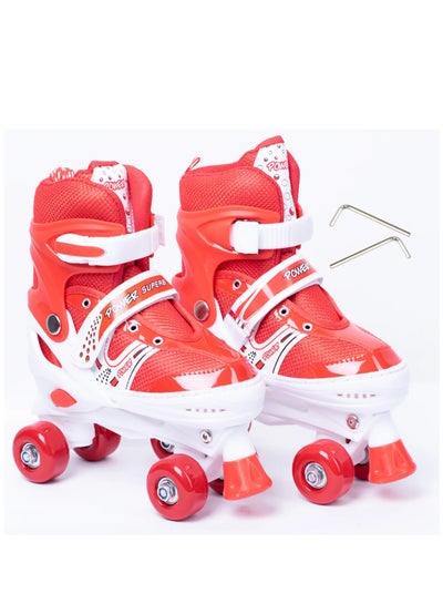 Buy Adjustable Roller Skate Shoes 2-Rows 4-Wheels, Red/White, Size Large 39-42 in Egypt