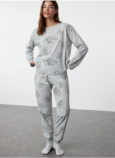 اشتري Gray Melange Cotton Animal Pattern Knitted Pajama Set THMAW25PT00020 في مصر