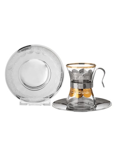 Buy 12-piece tea set with a metal handle and a metal saucer in Saudi Arabia